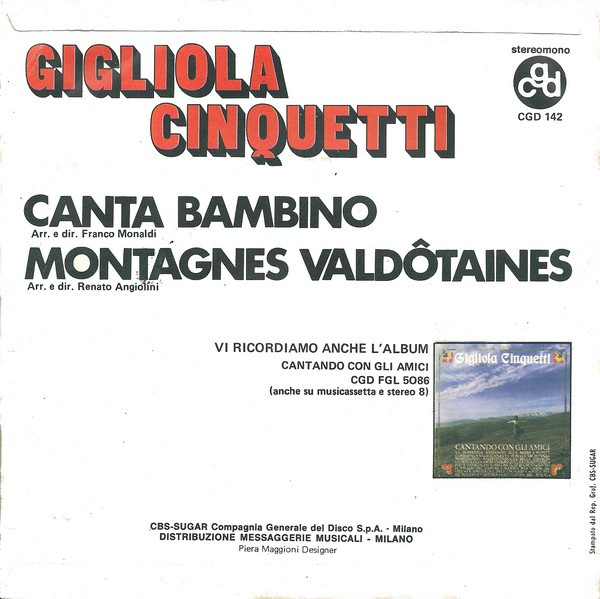 Gigliola Cinquetti - Canta Bambino | CGD (CGD 142) - 2