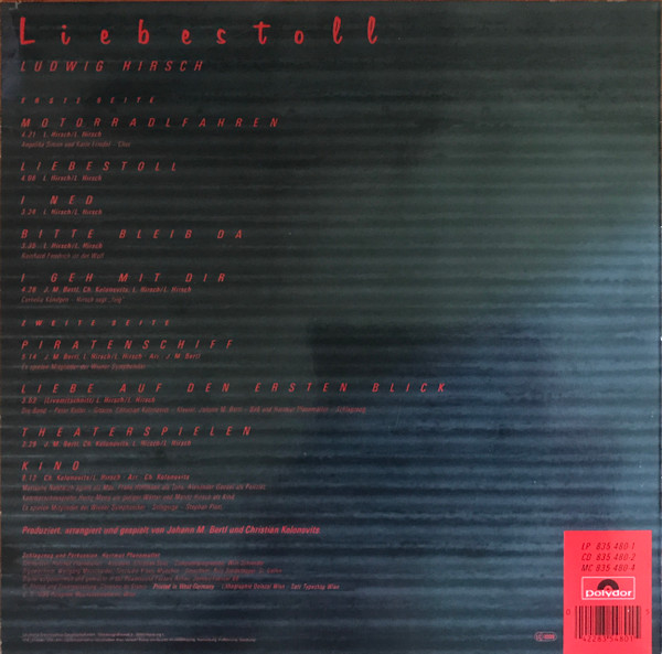 Ludwig Hirsch - Liebestoll | Polydor (835 480-1) - 2 Ludwig Hirsch - Liebestoll | Polydor (835 480-1) - 2