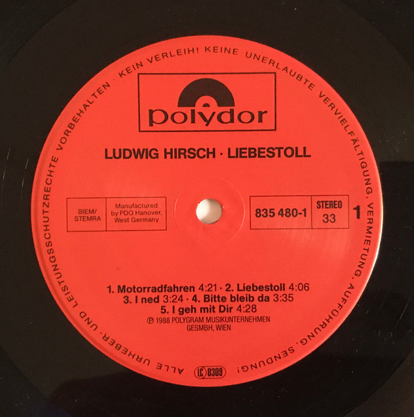 Ludwig Hirsch - Liebestoll | Polydor (835 480-1) - 3 Ludwig Hirsch - Liebestoll | Polydor (835 480-1) - 3
