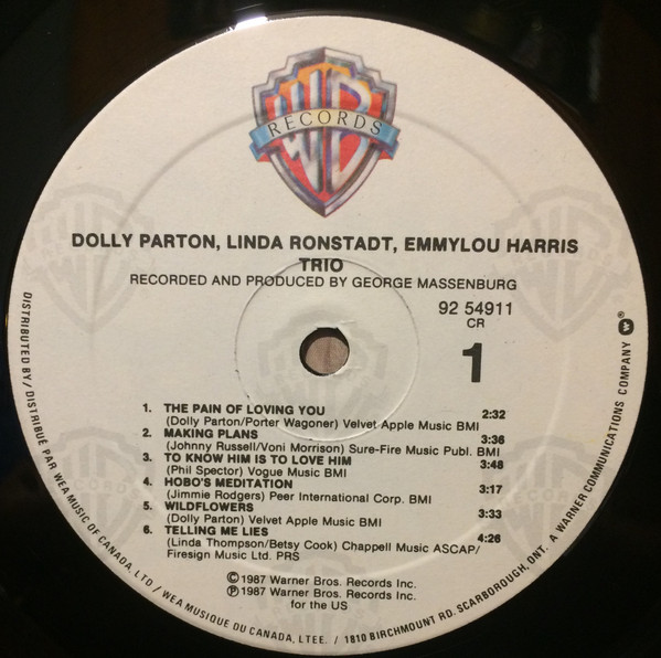 Dolly Parton , Linda Ronstadt & Emmylou Harris - Trio [Vinyl] | Warner Bros. Records (92 54911) - 3