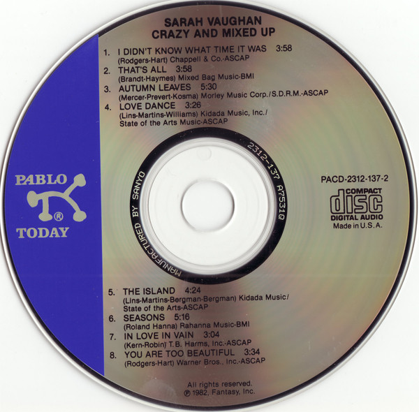 Sarah Vaughan - Crazy And Mixed Up | Pablo Records (PACD-2312-137-2) - 3 Sarah Vaughan - Crazy And Mixed Up | Pablo Records (PACD-2312-137-2) - 3