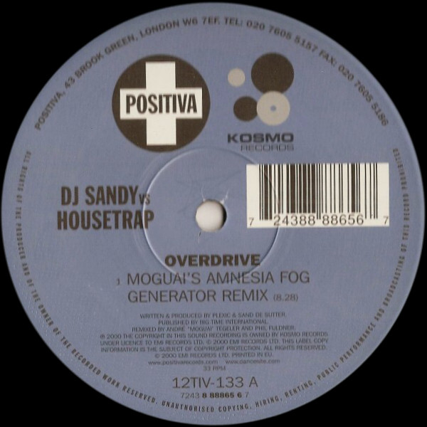 DJ Sandy Vs Housetrap - Overdrive | Positiva (12TIV-133) - 3