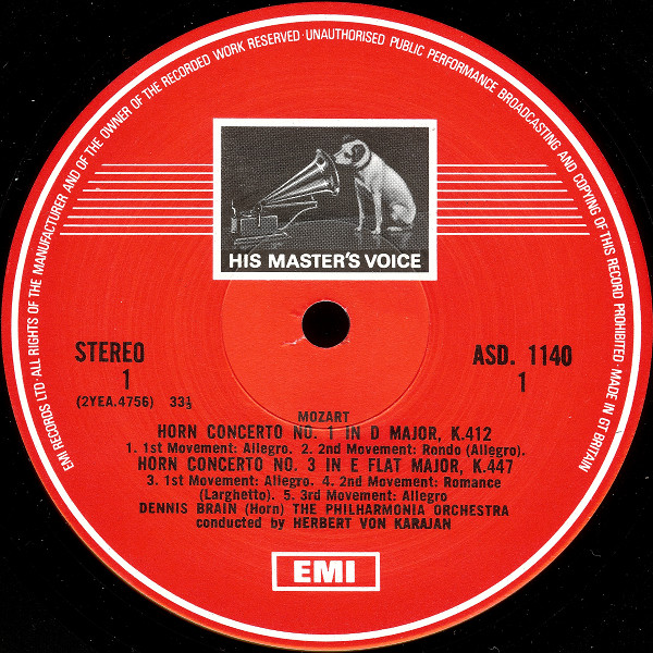 Wolfgang Amadeus Mozart , Dennis Brain , Philharmonia Orchestra , Herbert von Karajan - Horn Concertos | His Master's Voice (ASD 1140) - 3