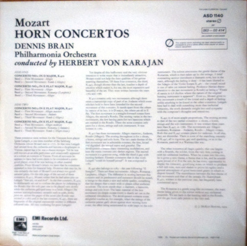 Wolfgang Amadeus Mozart , Dennis Brain , Philharmonia Orchestra , Herbert von Karajan - Horn Concertos | His Master's Voice (ASD 1140) - 2