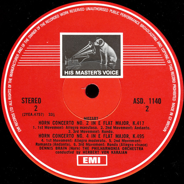Wolfgang Amadeus Mozart , Dennis Brain , Philharmonia Orchestra , Herbert von Karajan - Horn Concertos | His Master's Voice (ASD 1140) - 4