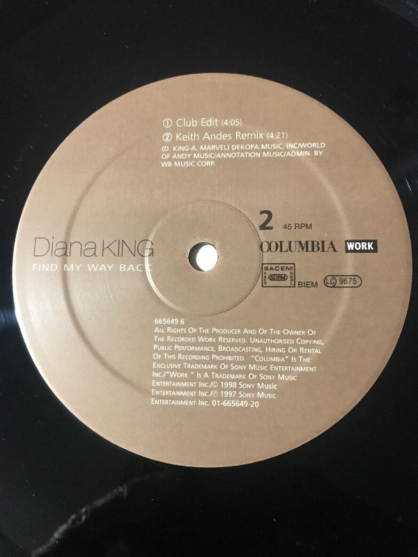 Diana King - Find My Way Back | Columbia (01-665649-20) - 3