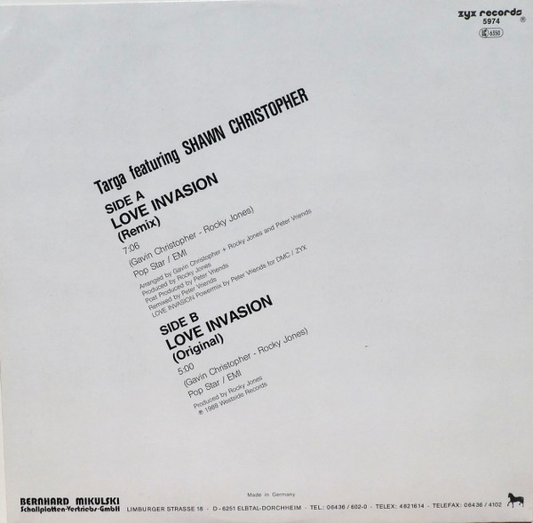 Targa Featuring Shawn Christopher - Love Invasion | ZYX Records (ZYX 5974) - 2