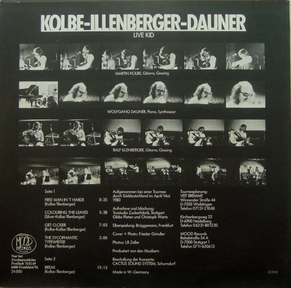 Martin Kolbe - Ralf Illenberger - Wolfgang Dauner - Live Kid | Mood Records (24 000) - 2 Martin Kolbe - Ralf Illenberger - Wolfgang Dauner - Live Kid | Mood Records (24 000) - 2