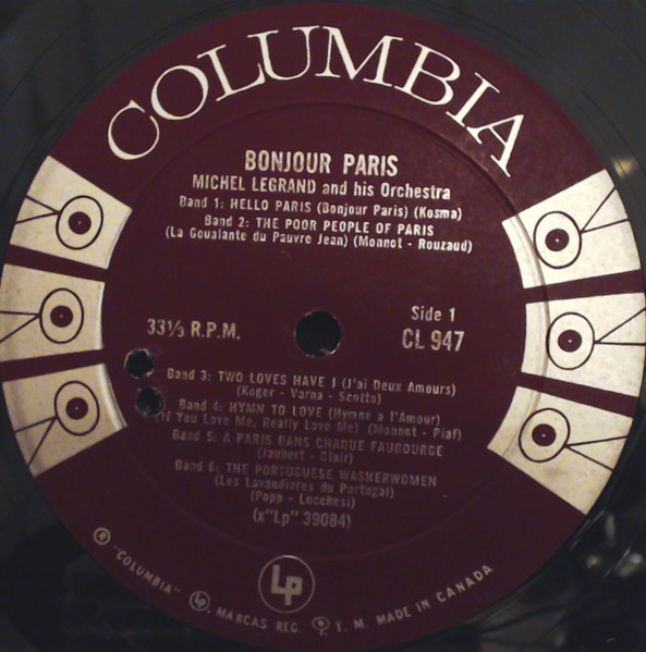 Michel Legrand Et Son Orchestre - Bonjour Paris | Columbia (CL 947) - 3 Michel Legrand Et Son Orchestre - Bonjour Paris | Columbia (CL 947) - 3
