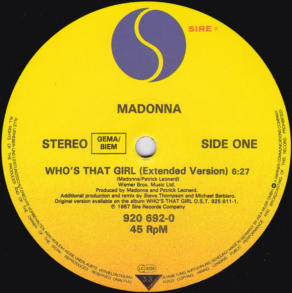 Madonna - Who's That Girl (Extended Version) | Sire (920 692-0) - 3