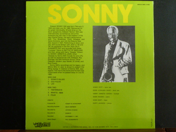 Sonny Stitt - Sonny's Last Recordings - The Bubba Sessions | Who's Who In Jazz (WWLP 21025) - 2