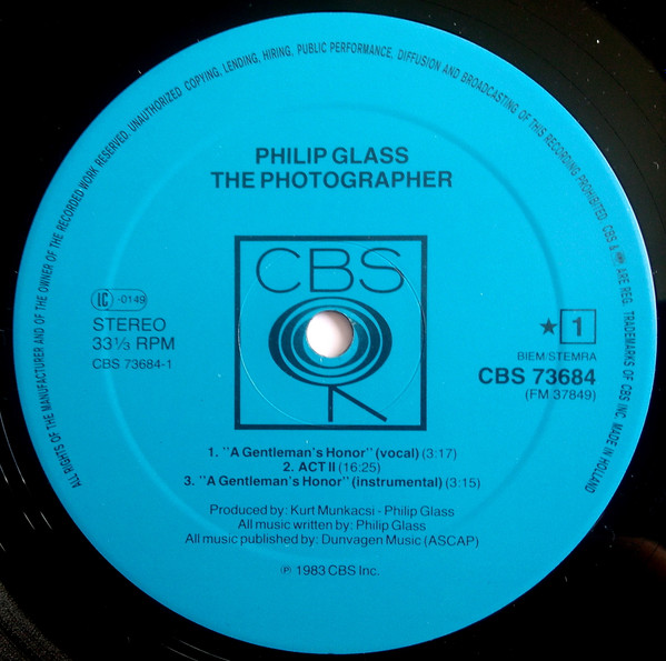 Philip Glass - The Photographer | CBS (73684) - 3
