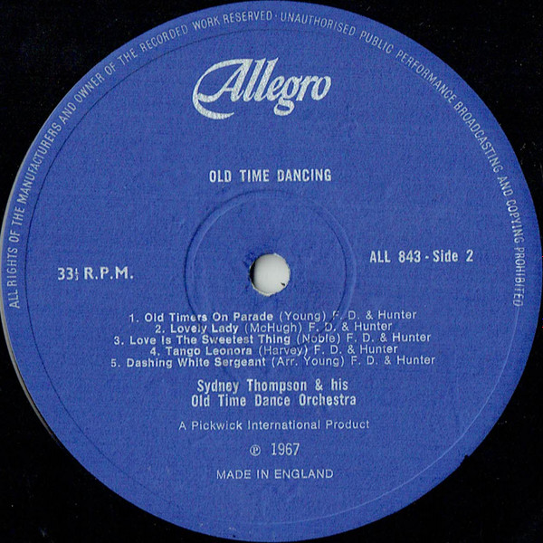 Sydney Thompson And His Orchestra - Old Time Dancing | Allegro Records (ALL 843) - 4
