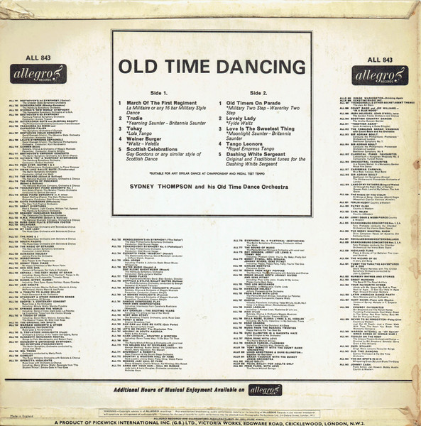 Sydney Thompson And His Orchestra - Old Time Dancing | Allegro Records (ALL 843) - 2