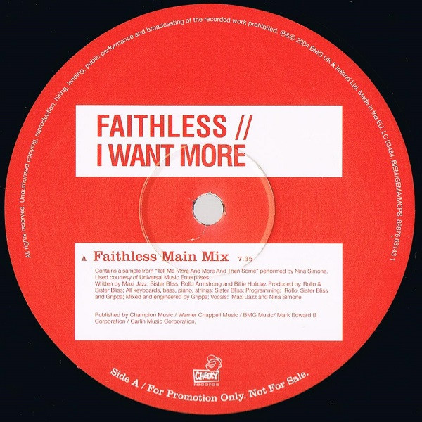 Faithless - I Want More (2 x 12") [Vinyl] | Cheeky Records (82876 63143 1) - 2