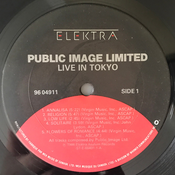 Public Image Limited - Live In Tokyo [Vinyl] | Elektra (96 04911) - 3