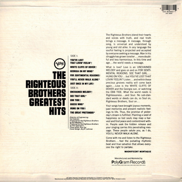 The Righteous Brothers - Greatest Hits | Verve Records (422-823 662-1) - 2 The Righteous Brothers - Greatest Hits | Verve Records (422-823 662-1) - 2