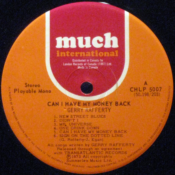 Gerry Rafferty - Can I Have My Money Back? [Vinyl] | Much International (CHLP 5007) - 3