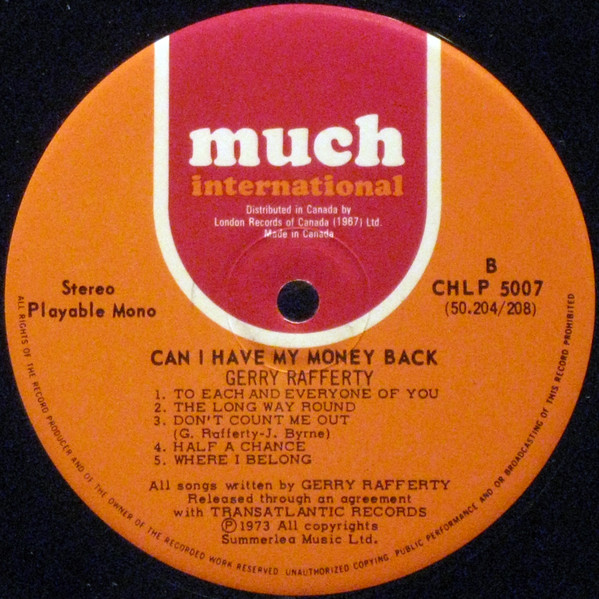 Gerry Rafferty - Can I Have My Money Back? [Vinyl] | Much International (CHLP 5007) - 4