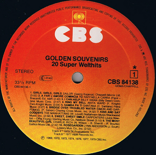 Various - Golden Souvenirs - 20 Super Welthits | CBS (CBS 84 138) - 3 Various - Golden Souvenirs - 20 Super Welthits | CBS (CBS 84 138) - 3