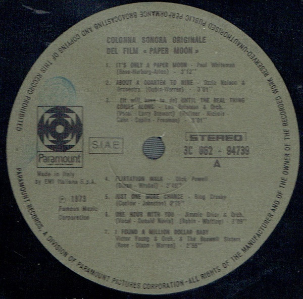 Various - Paper Moon (Colonna Sonora Originale) : Original Recordings Featured In The Soundtrack | Paramount Records (3 C 062 -94739) - 2 Various - Paper Moon (Colonna Sonora Originale) : Original Recordings Featured In The Soundtrack | Paramount Records (3 C 062 -94739) - 2