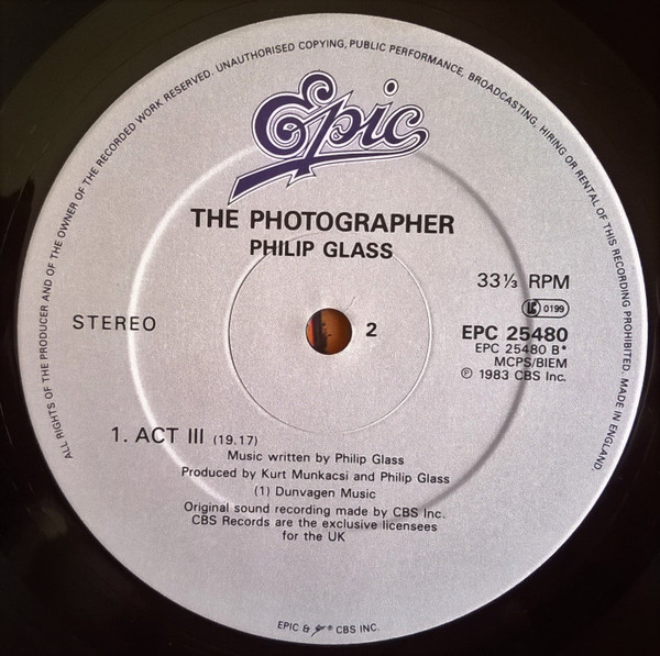 Philip Glass - The Photographer | Epic (EPC 25480) - 4