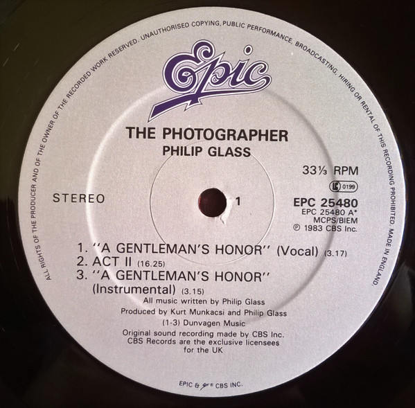 Philip Glass - The Photographer | Epic (EPC 25480) - 3