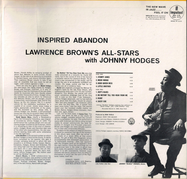 Lawrence Brown's All-Stars With Johnny Hodges - Inspired Abandon | Impulse! (A-89) - 3