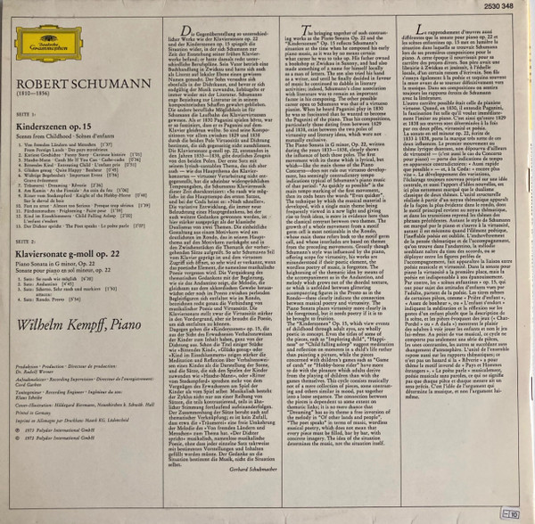 Robert Schumann – Wilhelm Kempff - Kinderszenen / Klaviersonate g-moll · Piano Sonata In G Minor | Deutsche Grammophon (2530 348) - 3