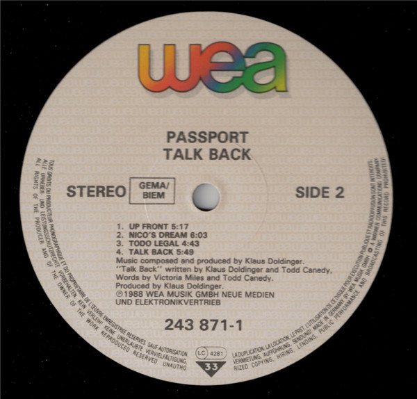 Passport - Talk Back | WEA (243 871-1) - 4