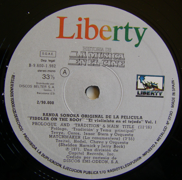 John Williams , Isaac Stern - Fiddler On The Roof / El Violinista En El Tejado (Banda Sonora Original De La Película) | Liberty (2/90.000) - 3