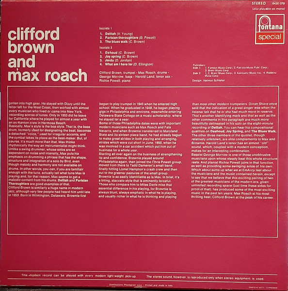 Clifford Brown And Max Roach - Clifford Brown And Max Roach | Fontana (6430 079) - 2 Clifford Brown And Max Roach - Clifford Brown And Max Roach | Fontana (6430 079) - 2