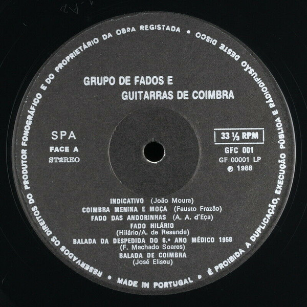 Grupo De Fados E Guitarras De Coimbra - Grupo De Fados E Guitarras De Coimbra | Not On Label (Grupo De Fados E Guitarras De Coimbra Self-released) (GFC 001) - 3