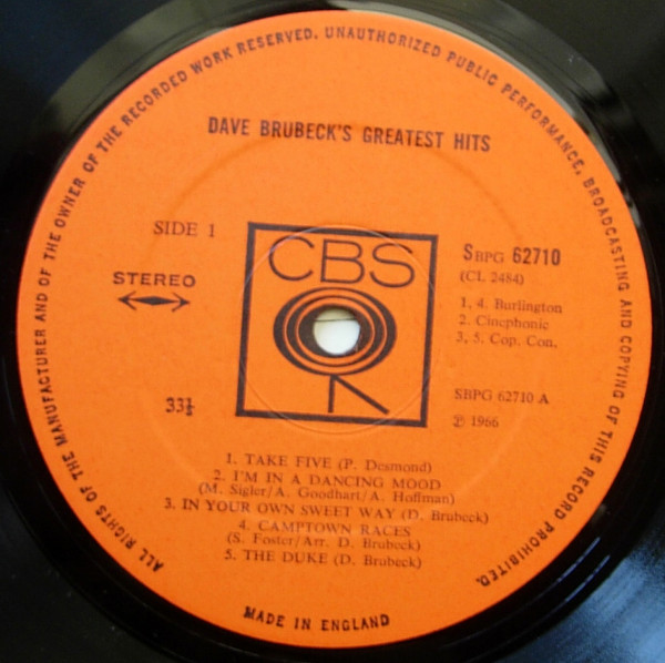 Dave Brubeck - Dave Brubeck's Greatest Hits | CBS (SBPG 62710) - 3