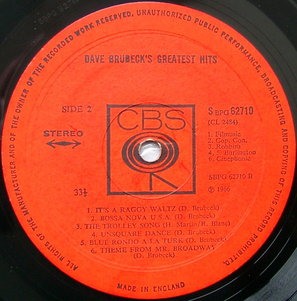 Dave Brubeck - Dave Brubeck's Greatest Hits | CBS (SBPG 62710) - 4