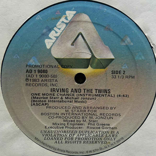 Irving And The Twins - One More Chance | Arista (AD 1 9080) - 4