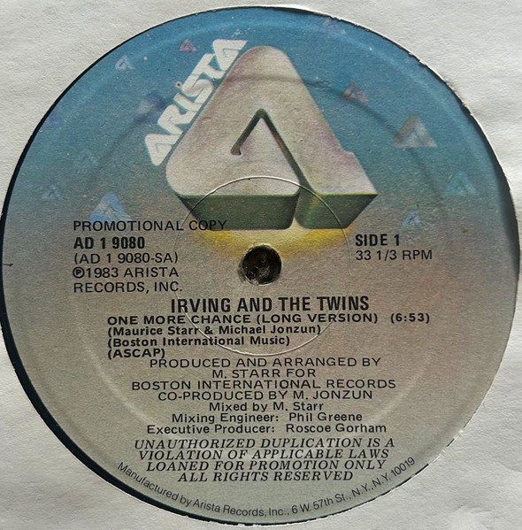 Irving And The Twins - One More Chance | Arista (AD 1 9080) - 3