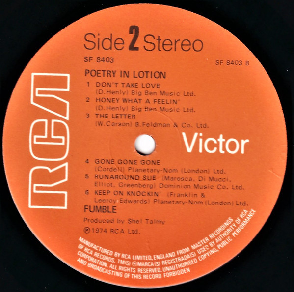 Fumble - Poetry In Lotion | RCA Victor (SF8403) - 4 Fumble - Poetry In Lotion | RCA Victor (SF8403) - 4