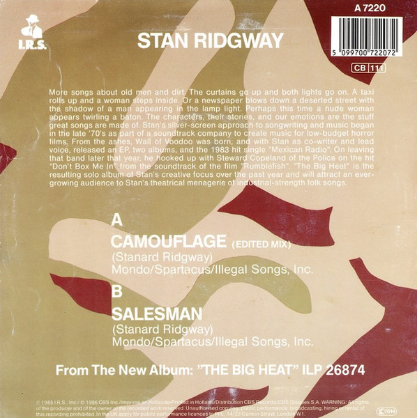 Stan Ridgway - Camouflage | I.R.S. Records (ILSA 7220) - 2