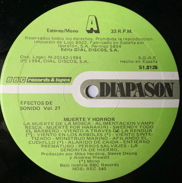 Mike Harding / Peter Harwood - Muerte Y Horror.Efectos De Sonido Vol.21 | BBC Records And Tapes (BBC-22340) - 2