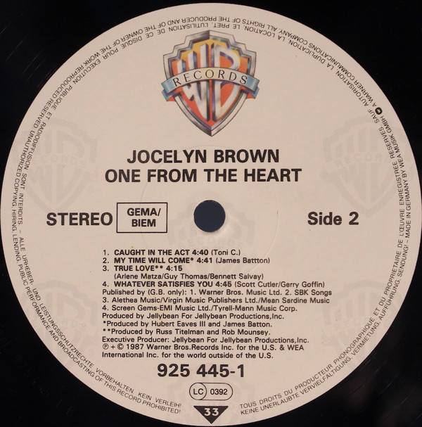 Jocelyn Brown - One From The Heart | Warner Bros. Records (925 445-1) - 3