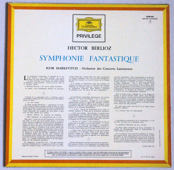 Hector Berlioz - Orchestre Des Concerts Lamoureux Direction : Igor Markevitch - Symphonie Fantastique | Deutsche Grammophon (2538 092) - 2 Hector Berlioz - Orchestre Des Concerts Lamoureux Direction : Igor Markevitch - Symphonie Fantastique | Deutsche Grammophon (2538 092) - 2