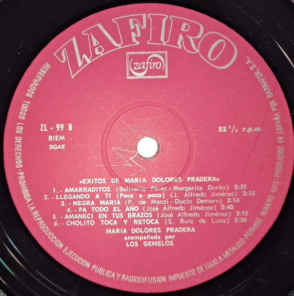Maria Dolores Pradera - Exitos De Maria Dolores Pradera | Zafiro (ZL-99) - 4