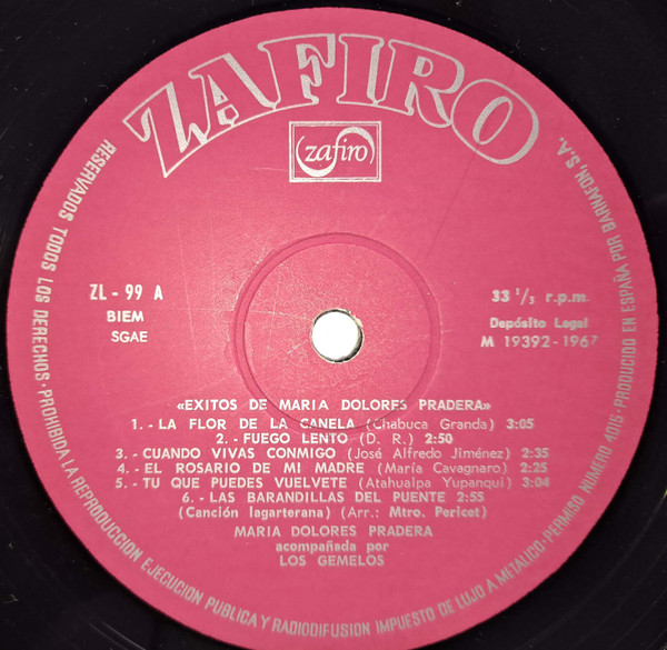 Maria Dolores Pradera - Exitos De Maria Dolores Pradera | Zafiro (ZL-99) - 3