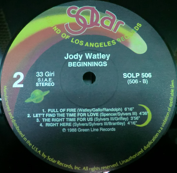 Jody Watley - Beginnings | Solar (SOLP 506) - 3