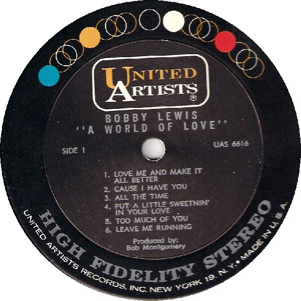 Bobby Lewis - A World Of Love From Bobby Lewis | United Artists Records (UAS 6616) - 3