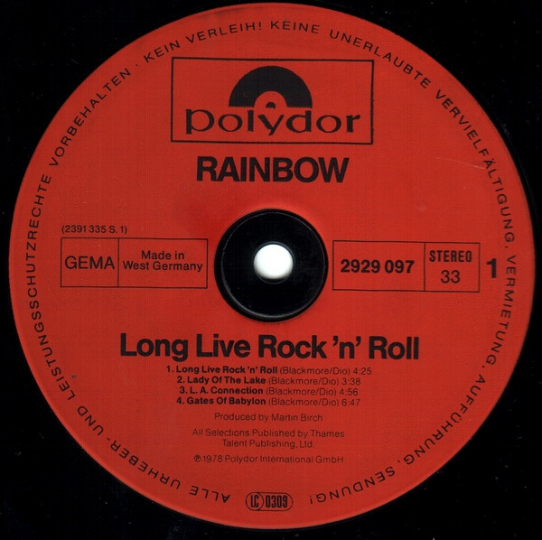Rainbow - Long Live Rock 'N' Roll | Polydor (2929 097) - 3