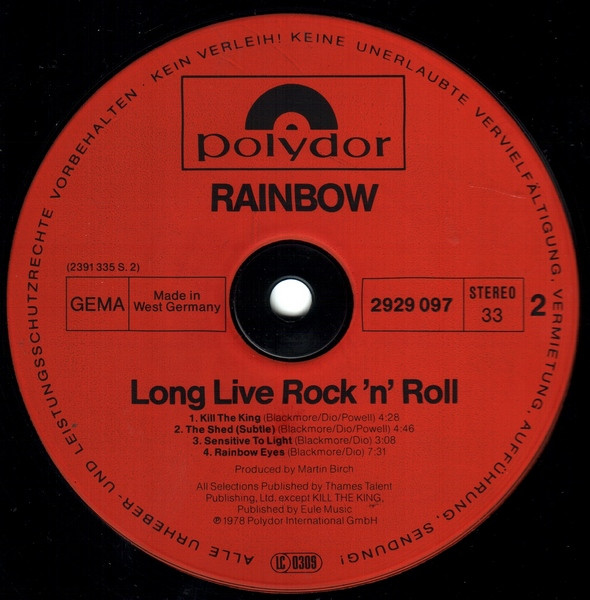 Rainbow - Long Live Rock 'N' Roll | Polydor (2929 097) - 4
