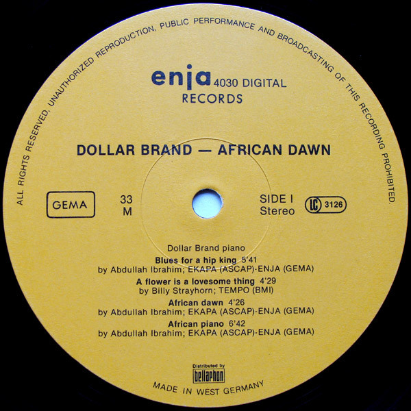 Dollar Brand , Abdullah Ibrahim - African Dawn | Enja Records (enja 4030) - 3
