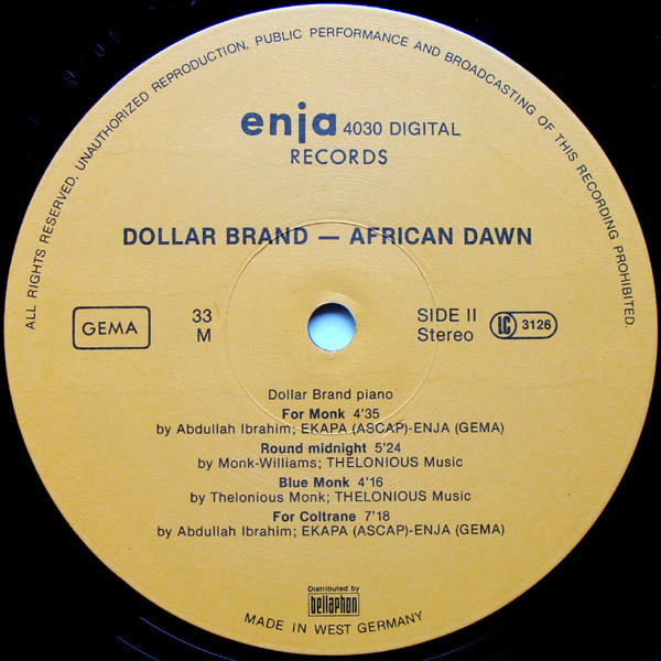 Dollar Brand , Abdullah Ibrahim - African Dawn | Enja Records (enja 4030) - 4